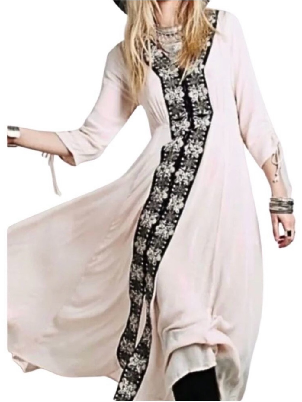 Free People Journey to the Horizon Maxi Dress Blush Pink Embroidered Panel Boho